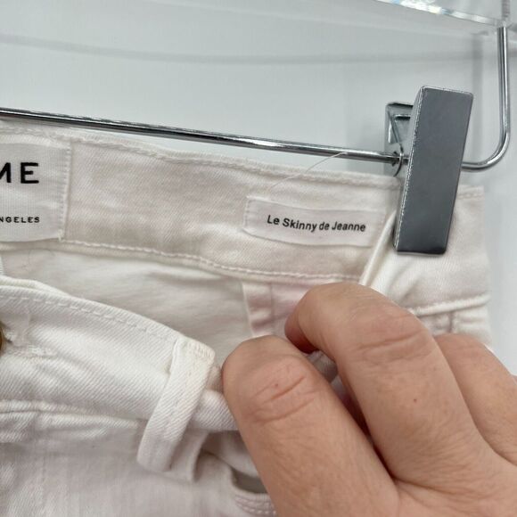 FRAME Le Skinny de Jeanne 24 Flounce Ankle Jeans Raw Edge Hem White Bell Bottom - Picture 7 of 11